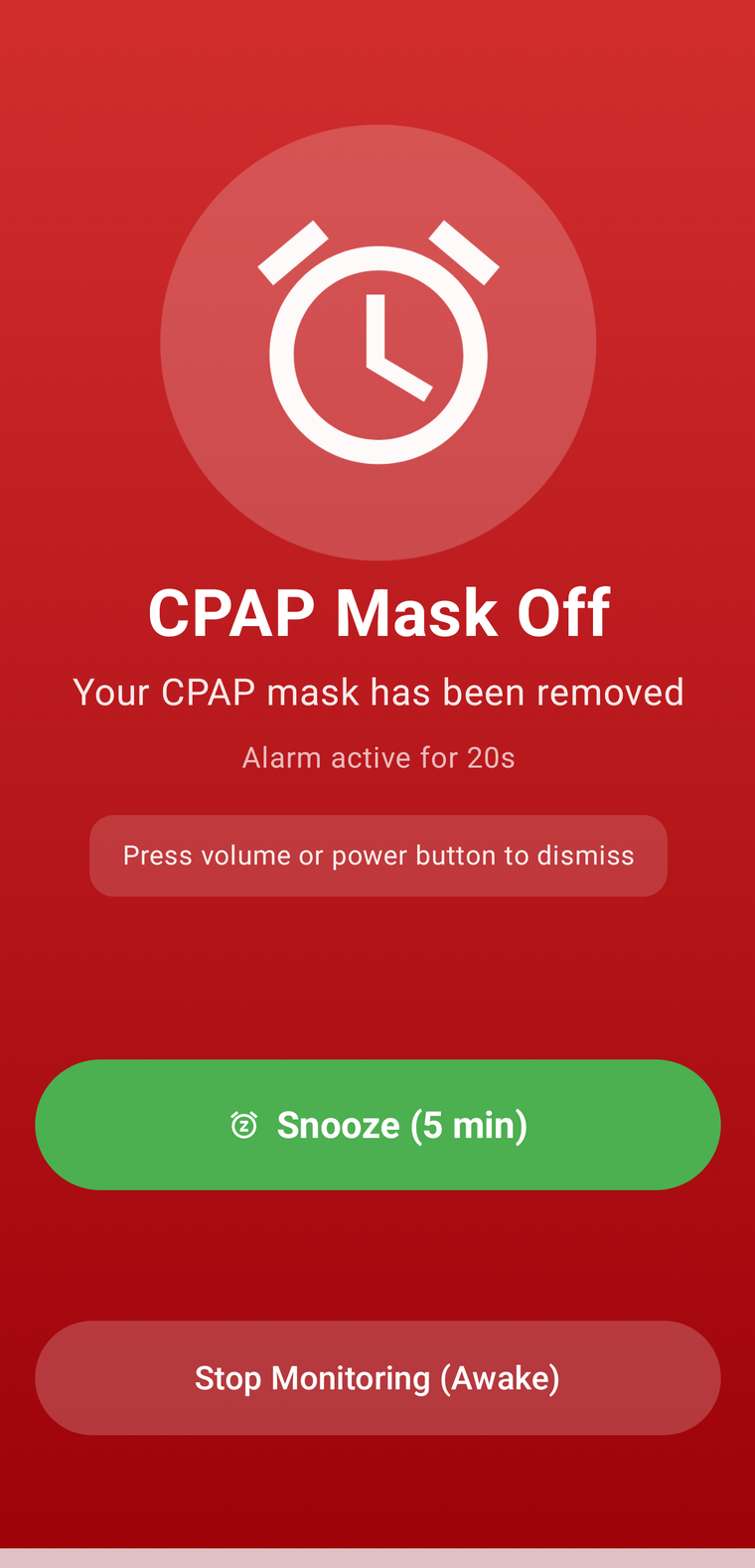 Mask-off alarm — MaskAlarm wakes you to put your mask back on